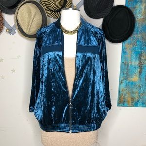 Zara basic teal velvet bomber jacket